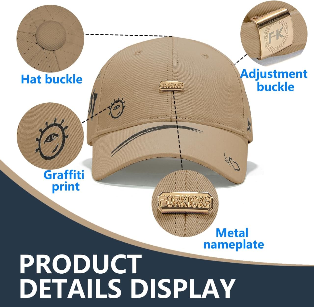 Trendy Unisex Graffiti Baseball Cap, Adjustable Cotton Baseball Cap for Men & Women, Athletic Streetwear Hat, Khaki - Image 4