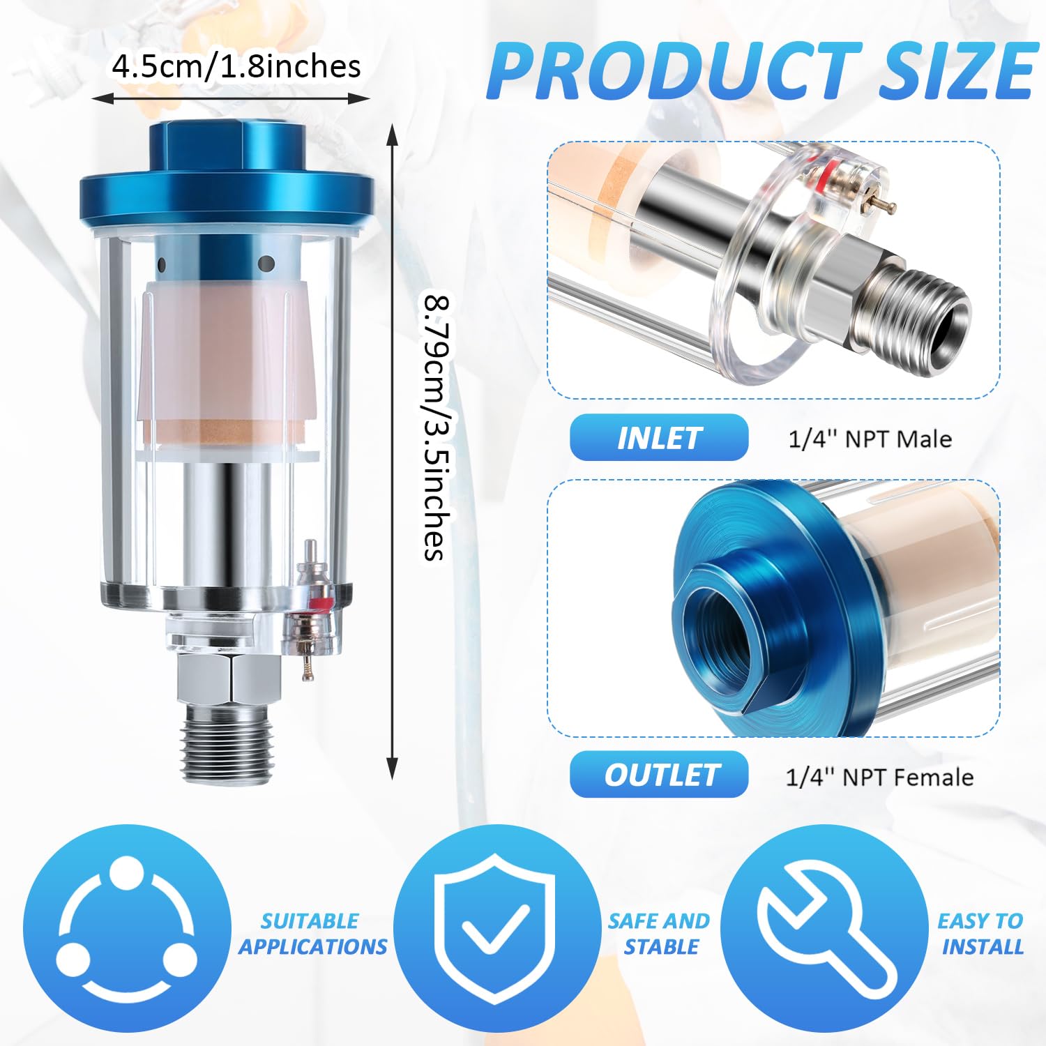 Mudder 2 Pcs Air Compressor Filter, 1/4 Inch Npt Air Oil Water Separator