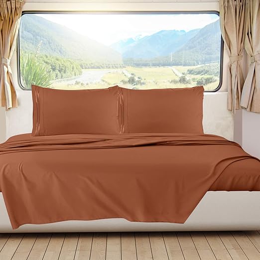 Nestl Rust Short Queen Sheets for RV, Hotel Luxury RV Queen Sheets Set, 6 Piece Fitted Bed Sheet Set and Pillowcases, Super Soft, Wrinkle-Free, and Breathable Camper Bedding