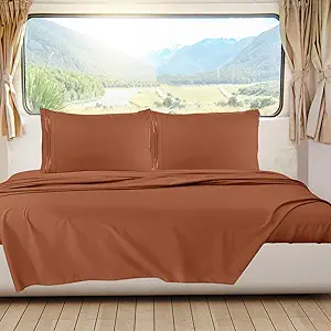 Nestl Rust Short Queen Sheets for RV, Hotel Luxury RV Queen Sheets Set, 6 Piece Fitted Bed Sheet Set and Pillowcases, Super Soft, Wrinkle-Free, and Breathable Camper Bedding