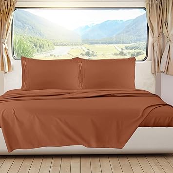 Nestl Rust Short Queen Sheets for RV, Hotel Luxury RV Queen Sheets Set, 6 Piece Fitted Bed Sheet Set and Pillowcases, Super Soft, Wrinkle-Free, and Breathable Camper Bedding