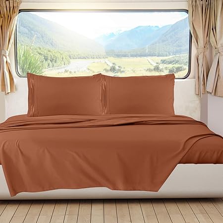Nestl Rust Short Queen Sheets for RV, Hotel Luxury RV Queen Sheets Set, 6 Piece Fitted Bed Sheet Set and Pillowcases, Super Soft, Wrinkle-Free, and Breathable Camper Bedding