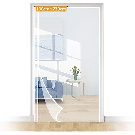 Amazon 玄関ドア用網戸 網戸カーテン 掃き出し窓用網戸 テラスドア用網戸 マグネット開閉式網戸 虫よけ 空気入替え マジックテープ簡単取付 引き戸 ベランダ リビング 店舗ドア 対応最大ドアサイズ130 230cm ホワイト 網戸