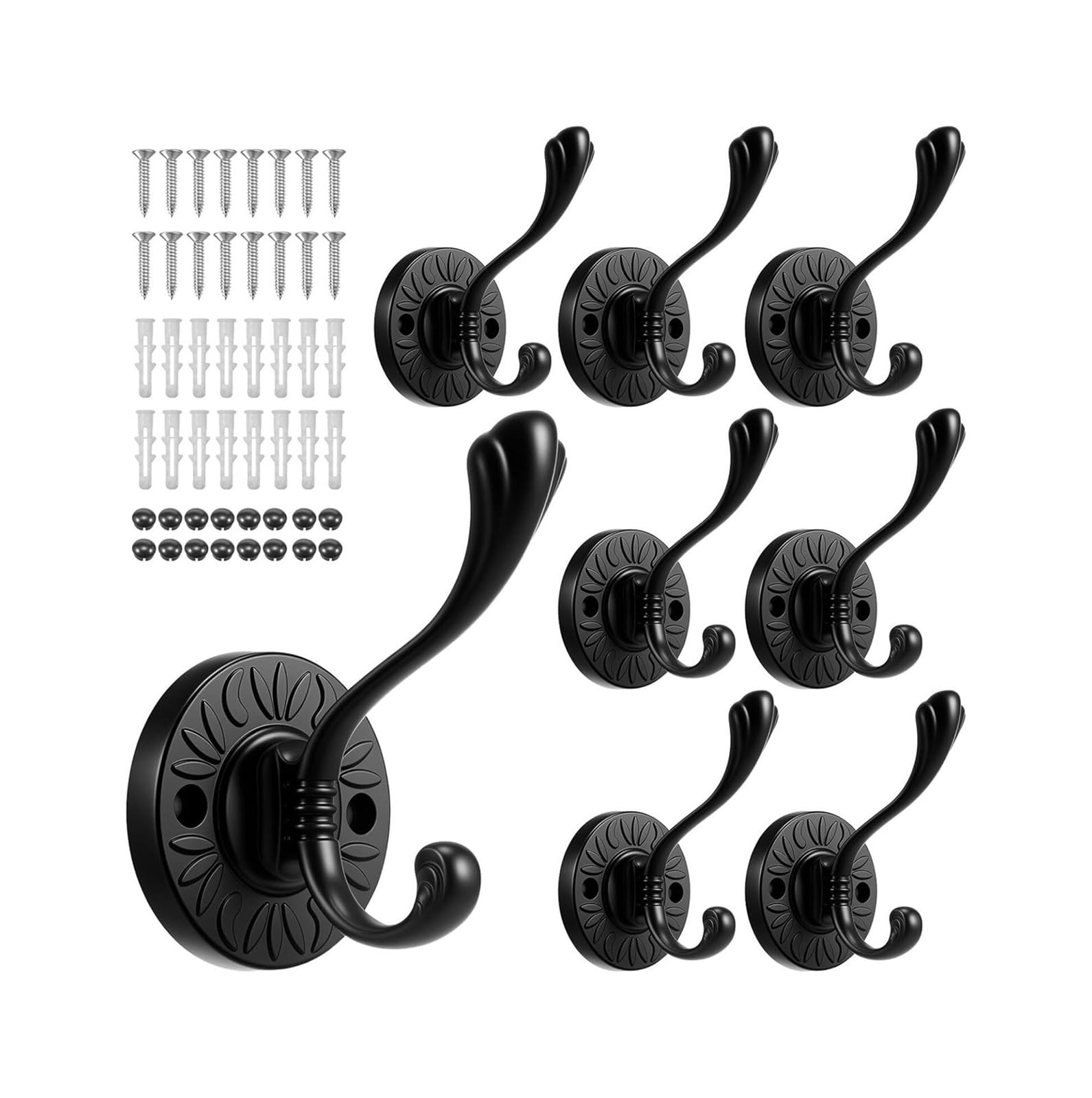 Ganchos de Pared, Ganchos for Abrigos Negros de Alta Resistencia, Perchas Doble Punta montadas en la Pared for Ropa, Toallas, Mochilas, 8 Uds