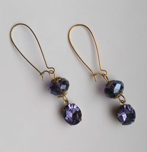 Tanzanite Blue Violet Purple Gold Plated Earrings, Faceted Crystal Doughnut Bead