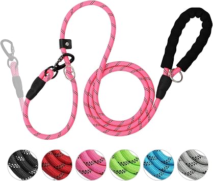 Slip Lead Dog Leash 6 FT,Adjustable Detachable Reflective Training Hook Braided Rope No Pull with Padded Handle for Large Medium Large Small Dogs Pink