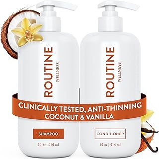 Routine Wellness Anti-Thinning Shampoo and Conditioner Set for Thinning Hair - Biotin DHT Blocker Women & Men - Color Safe Shampoo for Hair Loss & Healthier Hair - Coconut & Vanilla (Pack of 2)