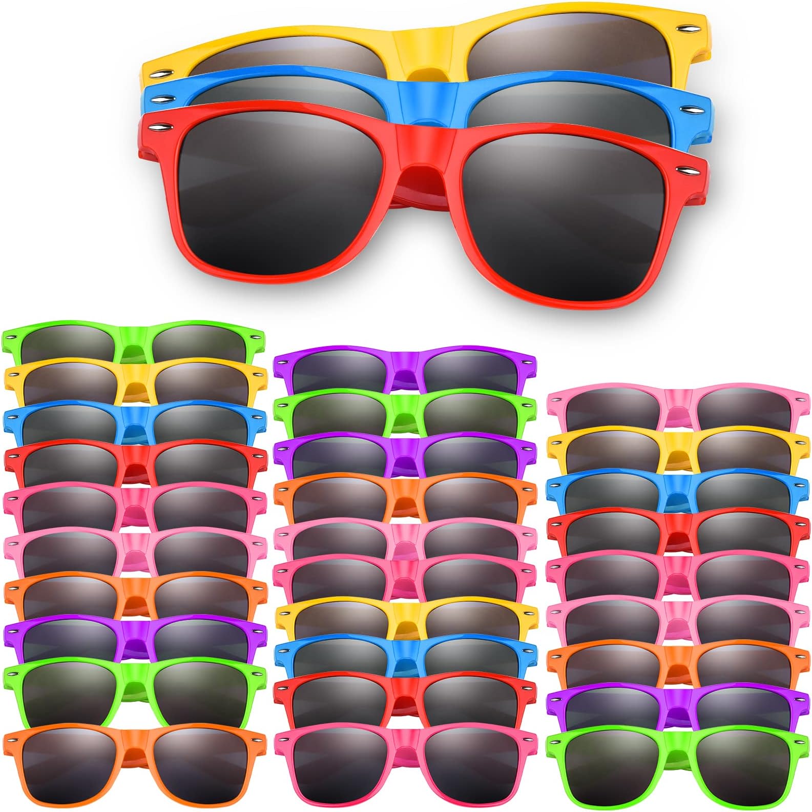 ASTARON 16/32/64 Pack Party Sunglasses Bulk Neon Party Favor Goody Bag Filler for Beach Wedding Pool Party Supplies, 8 Colors, 8 Colors, 5.6 x 5.5 inches