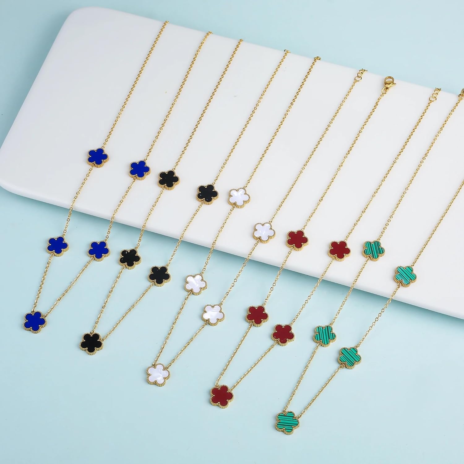 18K Yellow Gold Four Leaf Clover Necklace For Women, Cute Colorful Lucky Clover Pendant - Five-Leaf Flower Chain, Alhambra Necklace For Birthday Valentine Graduation Gifts - Image 5