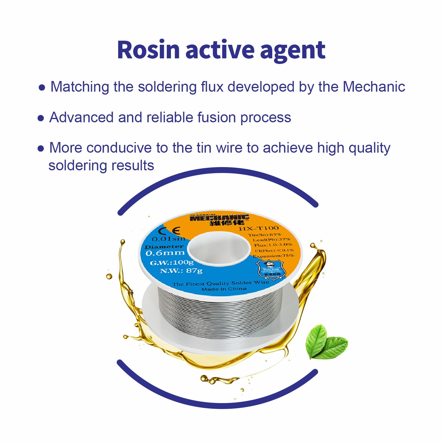【Mechanic】 2Pcs HX-T100 63/37 Tin Lead Rosin Core Solder Wire for Electrical Soldering,Content 1%-3% Solder Flux (0.6mm,100g X 2PCs)