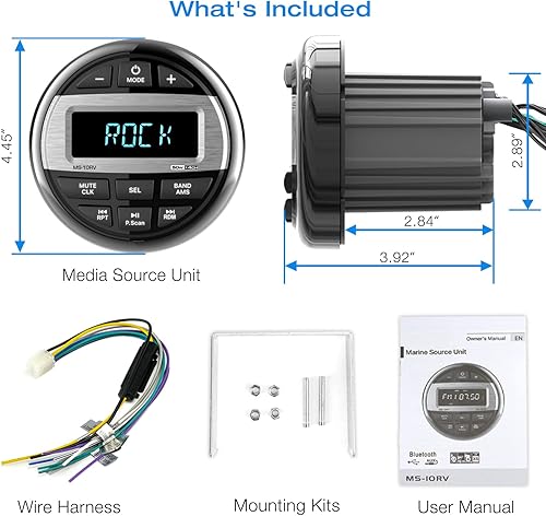 Miniatura 7 de Radio marina Bluetooth estéreo para barco: receptor de audio impermeable para barco, reproductor digital de grado marino con radio FM AM |