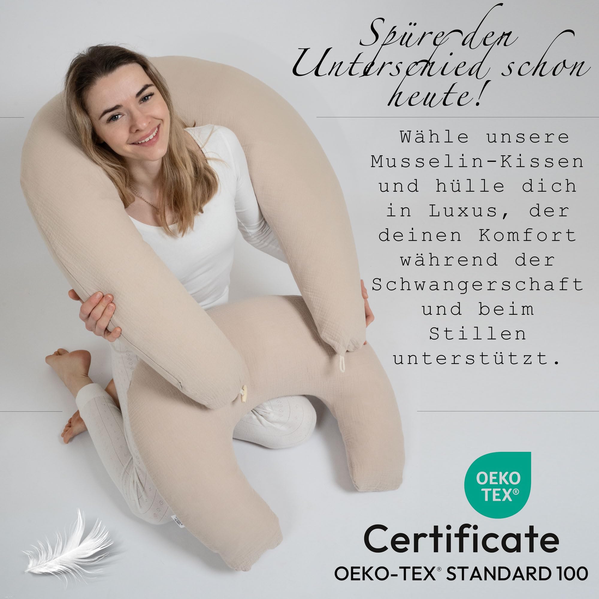 PaLulli® Musselin Stillkissen Stillkissenbezug aus 100% Musselin Baumwolle - Stillkissen für Baby, Stillhörnchen Baby, Stillkissen Atmungsaktiv & Waschbar, Stillkissen (Braun)