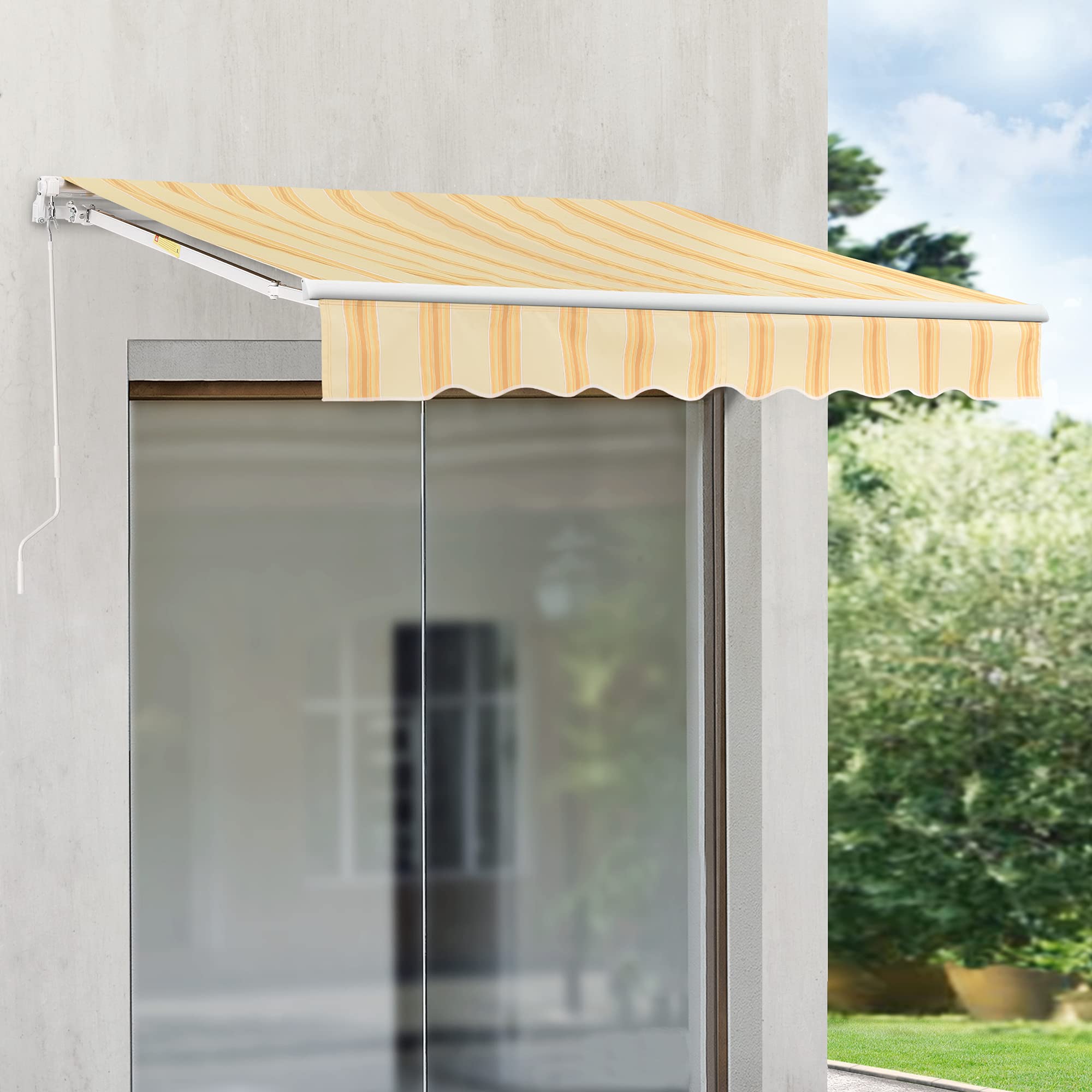 Tenda da Sole a Muro con Bracci Estensibili 300x250 cm Protezione UV Balconi Terrazze Giallo/Bianco