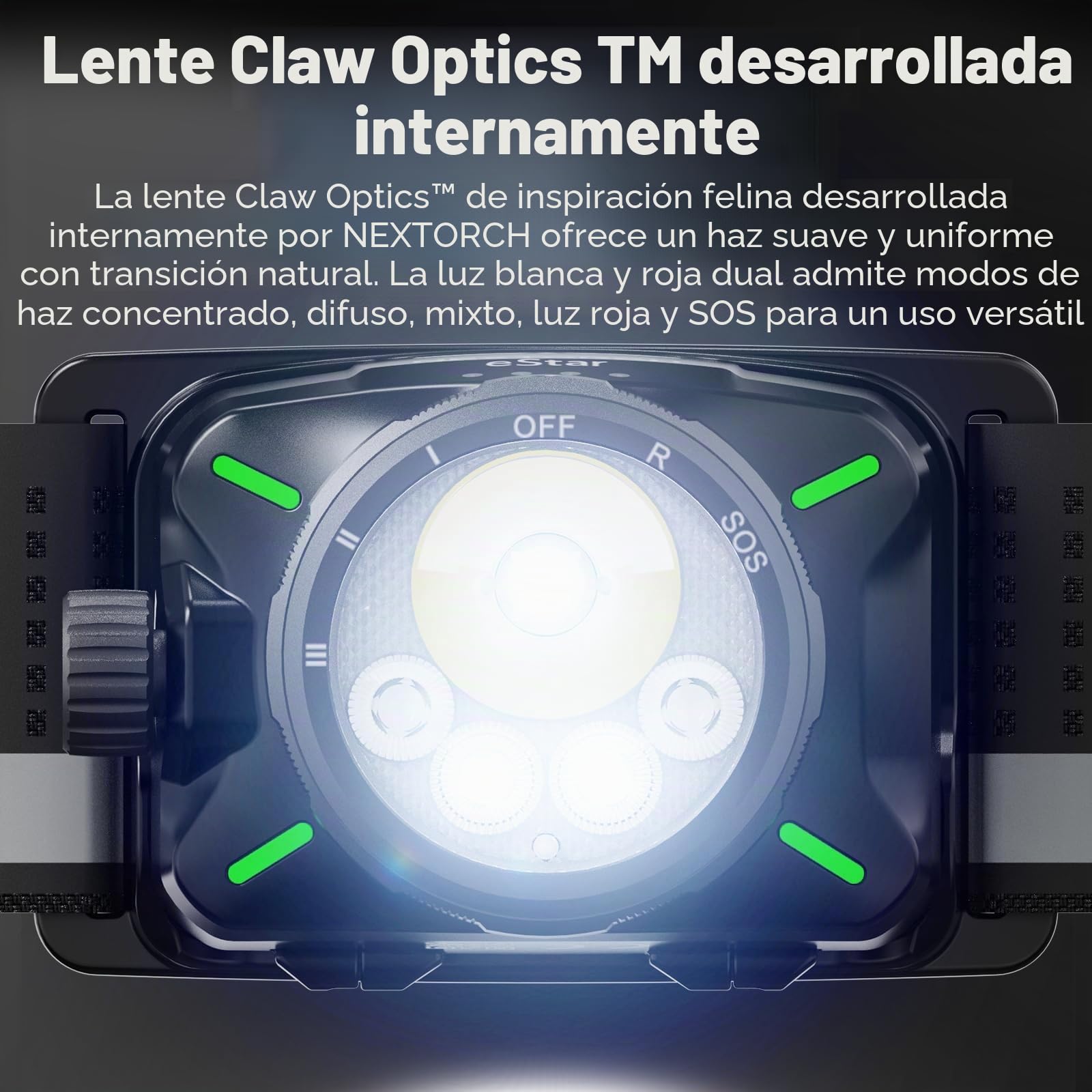 NEXTORCH Linterna frontal recargable Estar, linterna frontal potente de 1 200 lúmenes con luces rojas, haz ajustable (focalizado o amplio), linterna frontal ligera (Negro 1300lm)