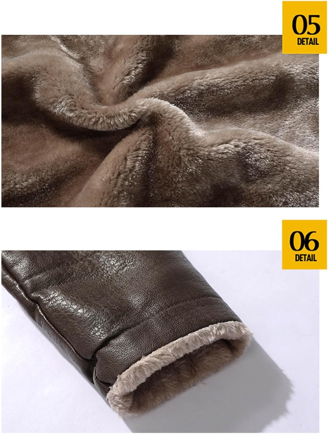 Thatrich Long Leather Trench Coat Men with Faux Fur Sherpa Lined Jacket Button Down Motorcycle Bomber Coats Heavyweight Warm - Image 5