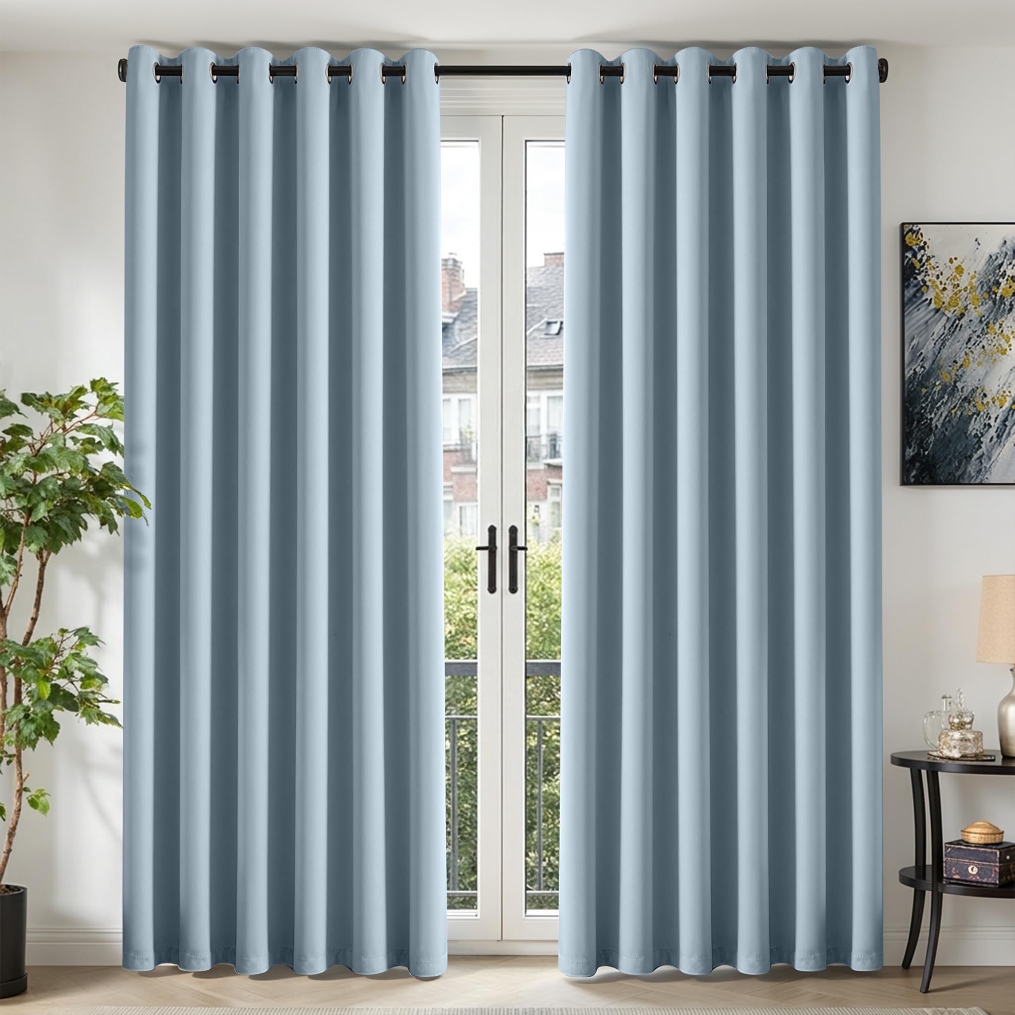 TOPICK Light Blue Blackout Curtains, 2 PCS Thermal Room Darkening W90 xL90