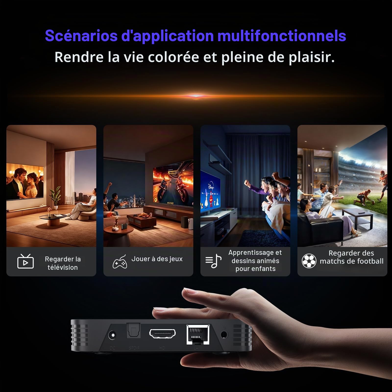 Boîtier Android TV 14, 4Go RAM et 64Go ROM,Mini Clavier Fourni