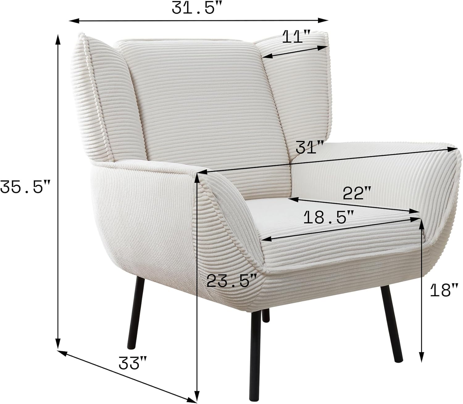 AMERLIFE Accent Chair- Upholstered Living Room Chair with High Wingback, White Reading Armchair for Bedroom, Comfy Corduroy Chair