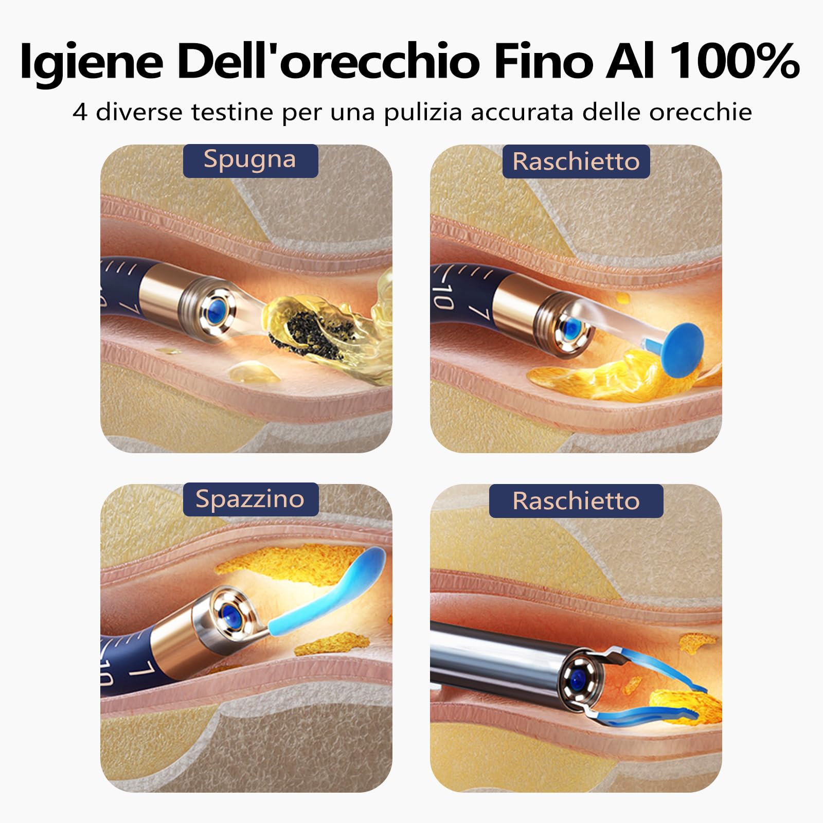 Set Di Strumenti Luminosi Con Telecamera Per La Rimozione del Cerume, Otoscopio Flessibile Senza Fili, Pinzetta Visiva Indolore, Kit Portatile Per La Pulizia dell'Orecchio Per Adulti/Bambini, I35R