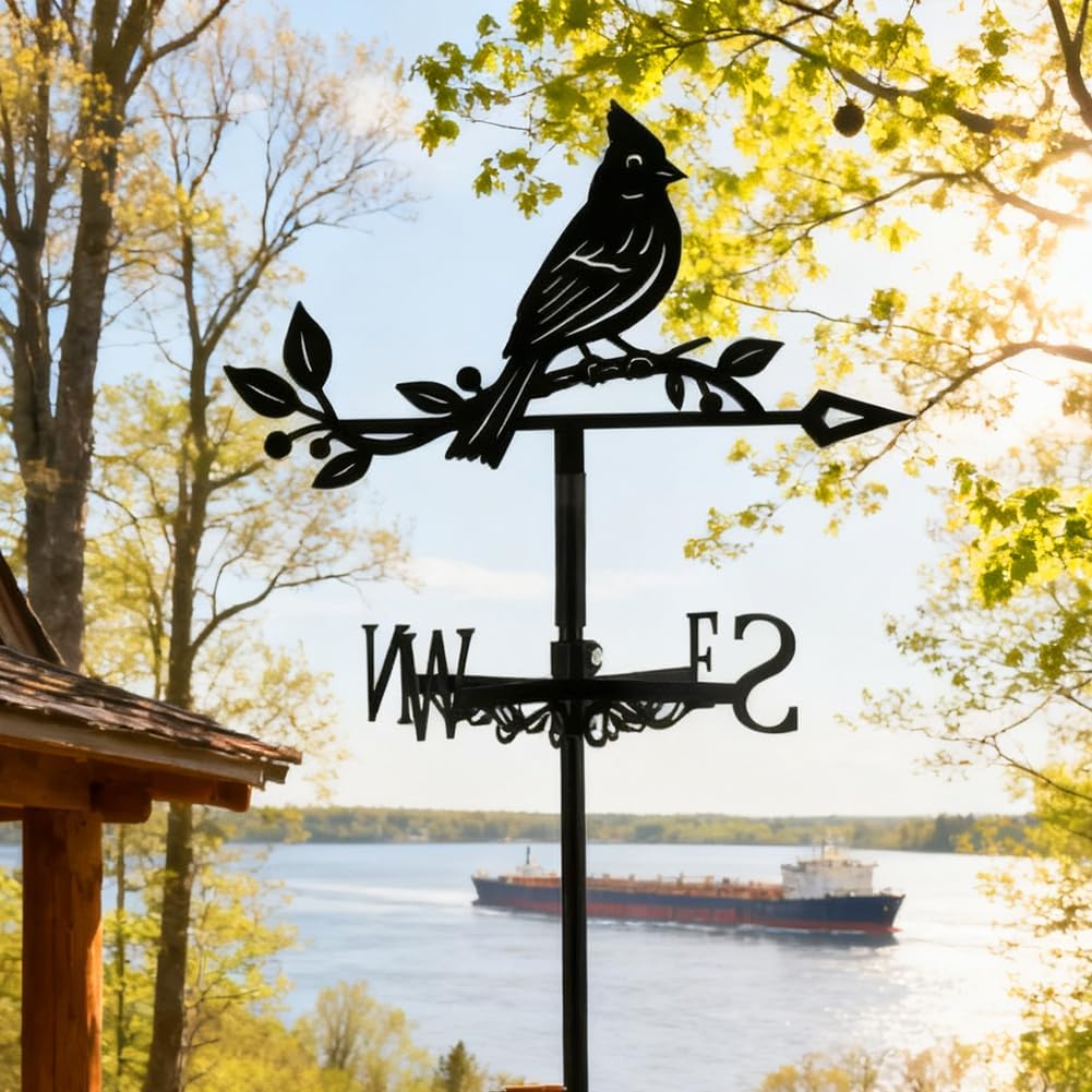 Stainless Weathervane Cardinal Bird Weather Vane for Roof Mount Animal Metal Weathervane for Garden Wind Direction Indicators for Farmhouse Yard Outdoor Farm Barn Sheds Patio Decoration