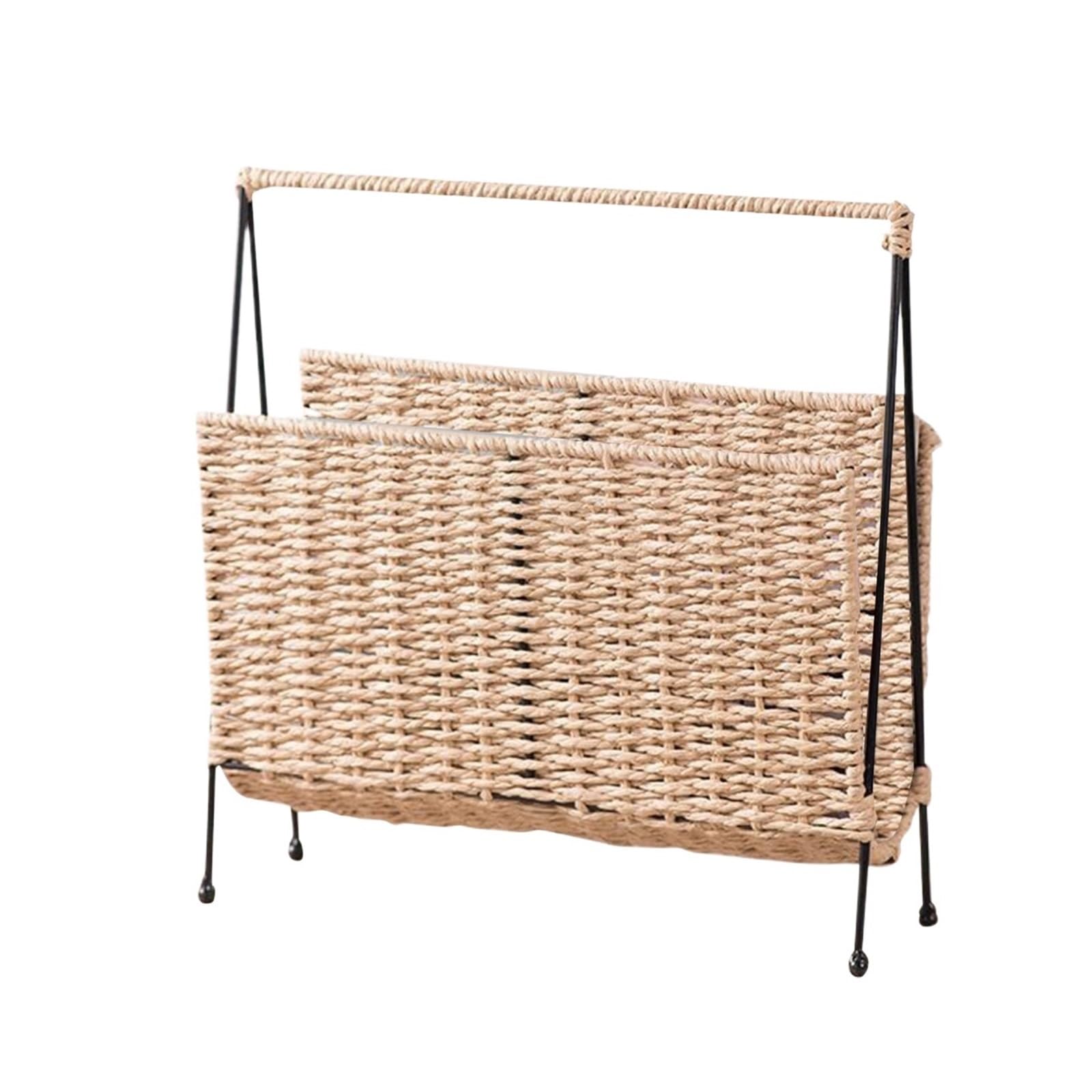 Handwoven Magazine Rack Magazine Rack Display Stand Newspapers Holder Metal Support Multifunctional Rustic For Vinyl Record Album Books Living Room For Kitchen Windowsill, Desk, Hotel Corridor(Color1)