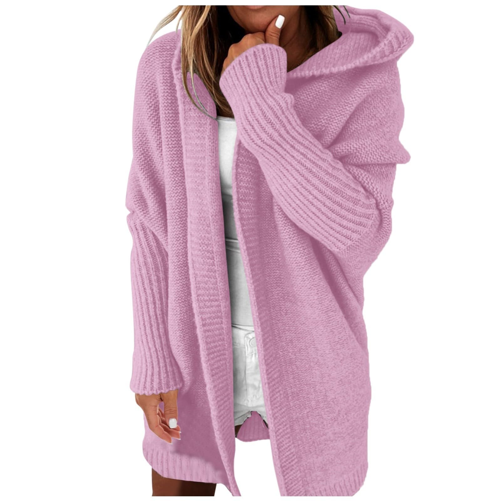 Cardigan Maille Femme, Long Gilet Femme Laine,Veste Cardigan à Capuche Ample TricotéE De Couleur Unie pour Femmes