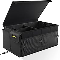 MIKKUPPA 65L Collapsible Car Trunk Organizer with Lid - Sturdy Non-Slip Storage for SUV Truck Van, Adjustable Straps, Black