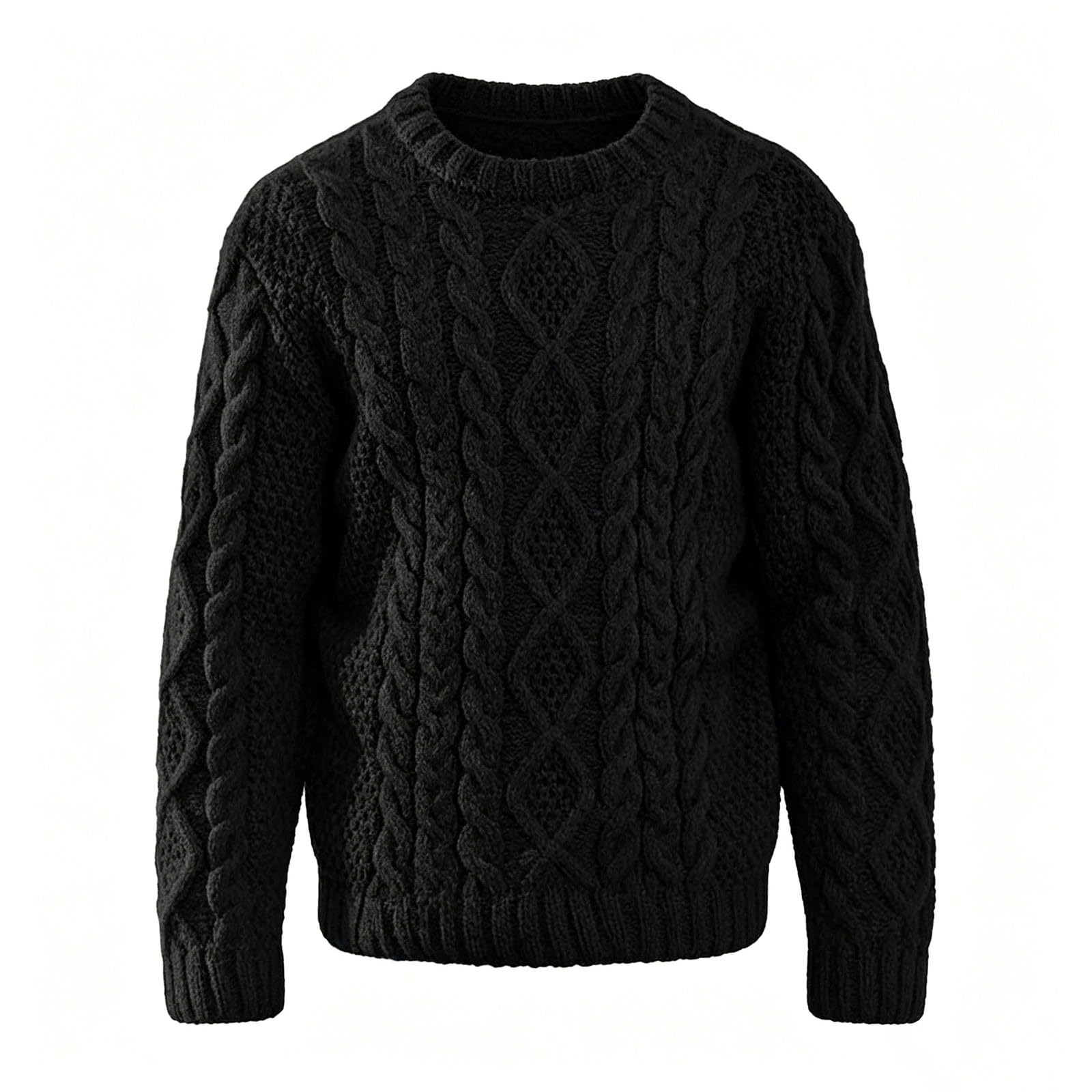 Generisch Maglione da uomo a righe jacquard, a maniche lunghe, invernale, scollo rotondo, casual, sottile, da lavoro, comodo maglione invernale