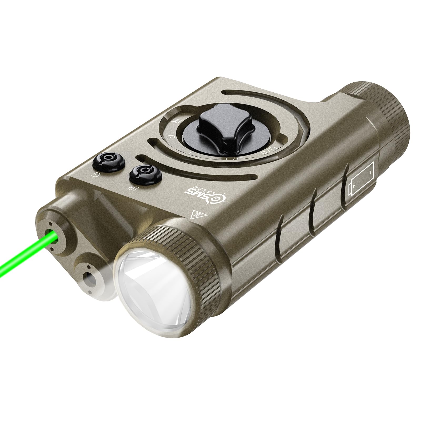 SMSlaser 1000 Lumens Flashlight Laser Combo, Tactical Weapon Light with Green & IR Laser Compatible with M-Lok and Picatinny Rails, 9-inch Remote Pressure Switch, Golden Aluminum Shell, Rechargeable