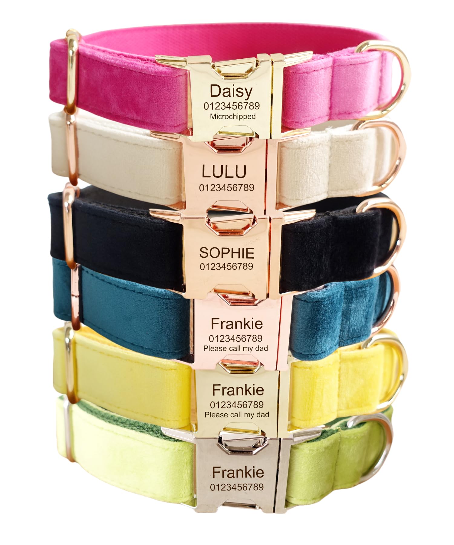Custom Engraved Dog Collar with Name and Phone Number, Personalized for Small, Medium, and Large Dogs (Velvet)