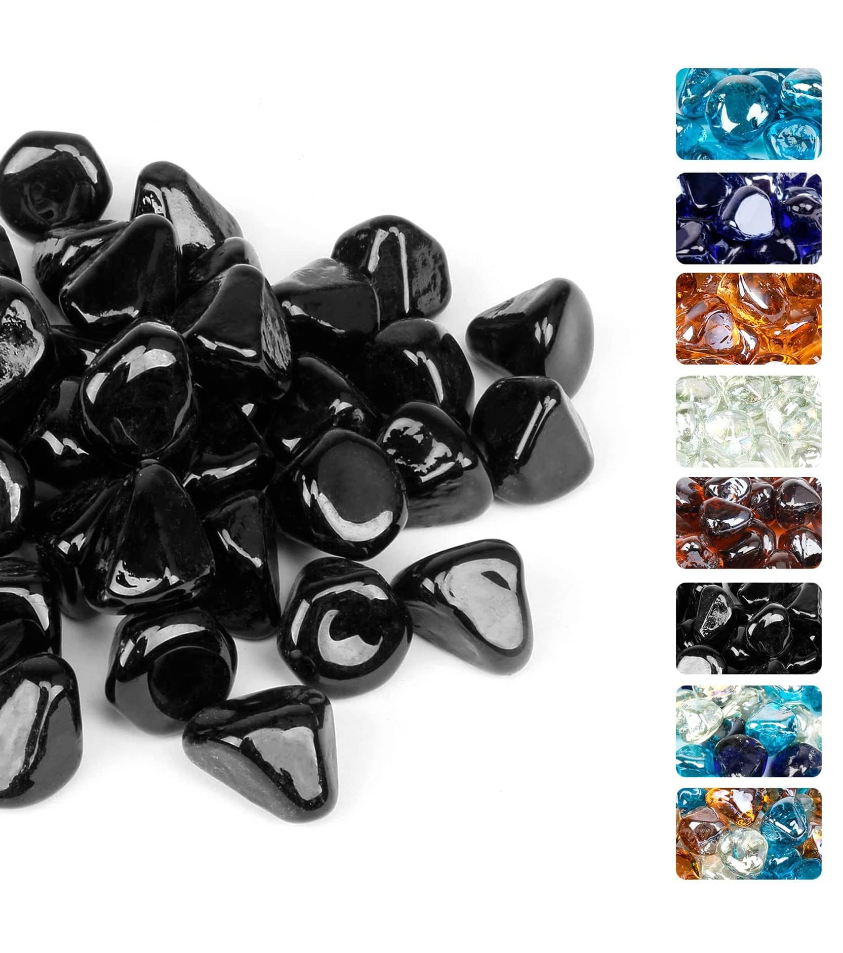 Onyx Black Fire Glass Diamonds for Fire Pit, 1 Inch High Luster Reflective Tempered Glass Rocks for Natural or Propane Fireplace, Safe for Outdoors and Indoors Firepit Glass, 20 Pounds