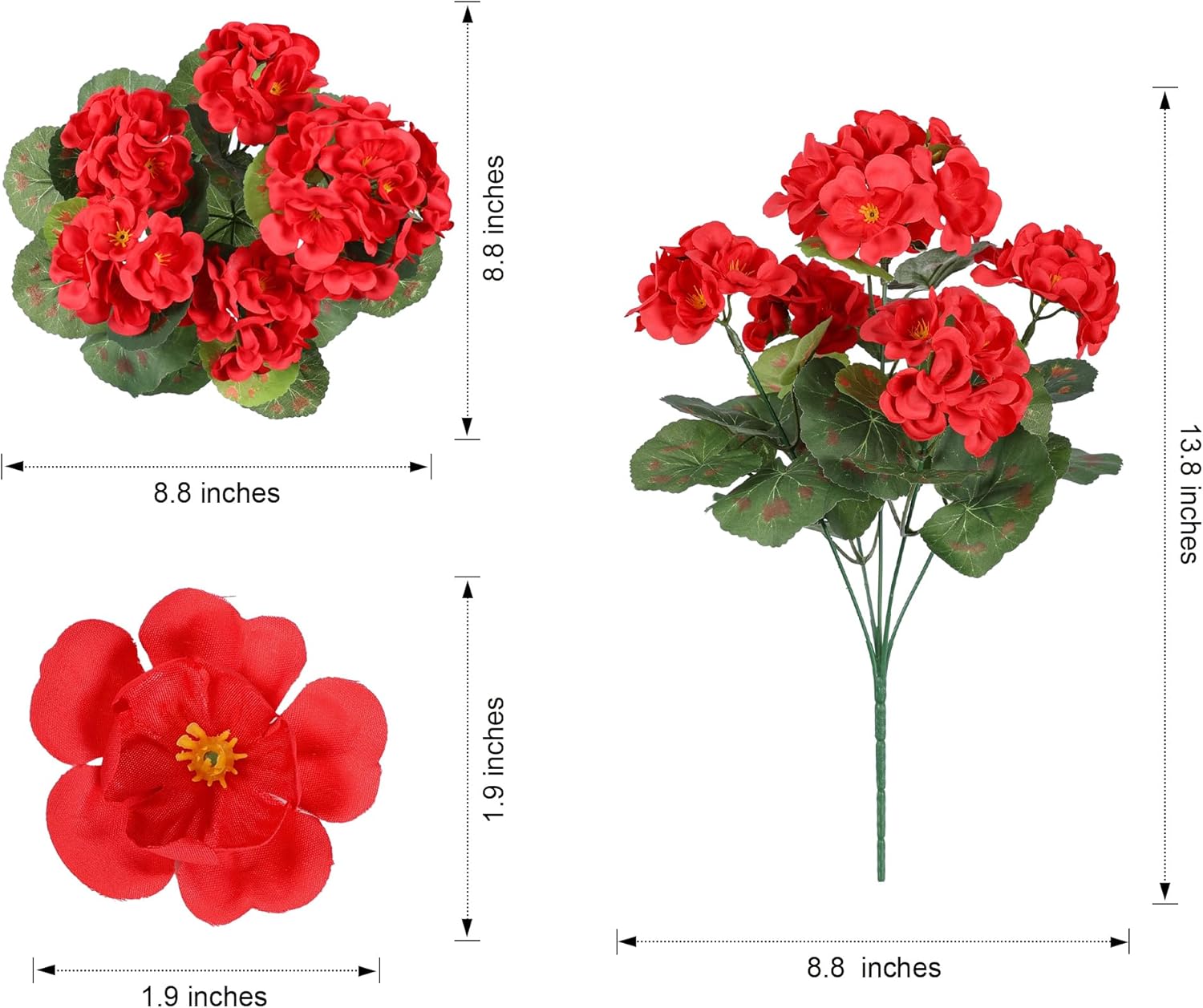 Fake Geraniums Artificial Flowers for Outdoors Outside, 6 Bundles Red Silk Geraniums Fake Flowers Plants Realistic UV Resistant Faux Flowers for Outdoor Planters Garden Balcony Yard Porch Indoor Decor