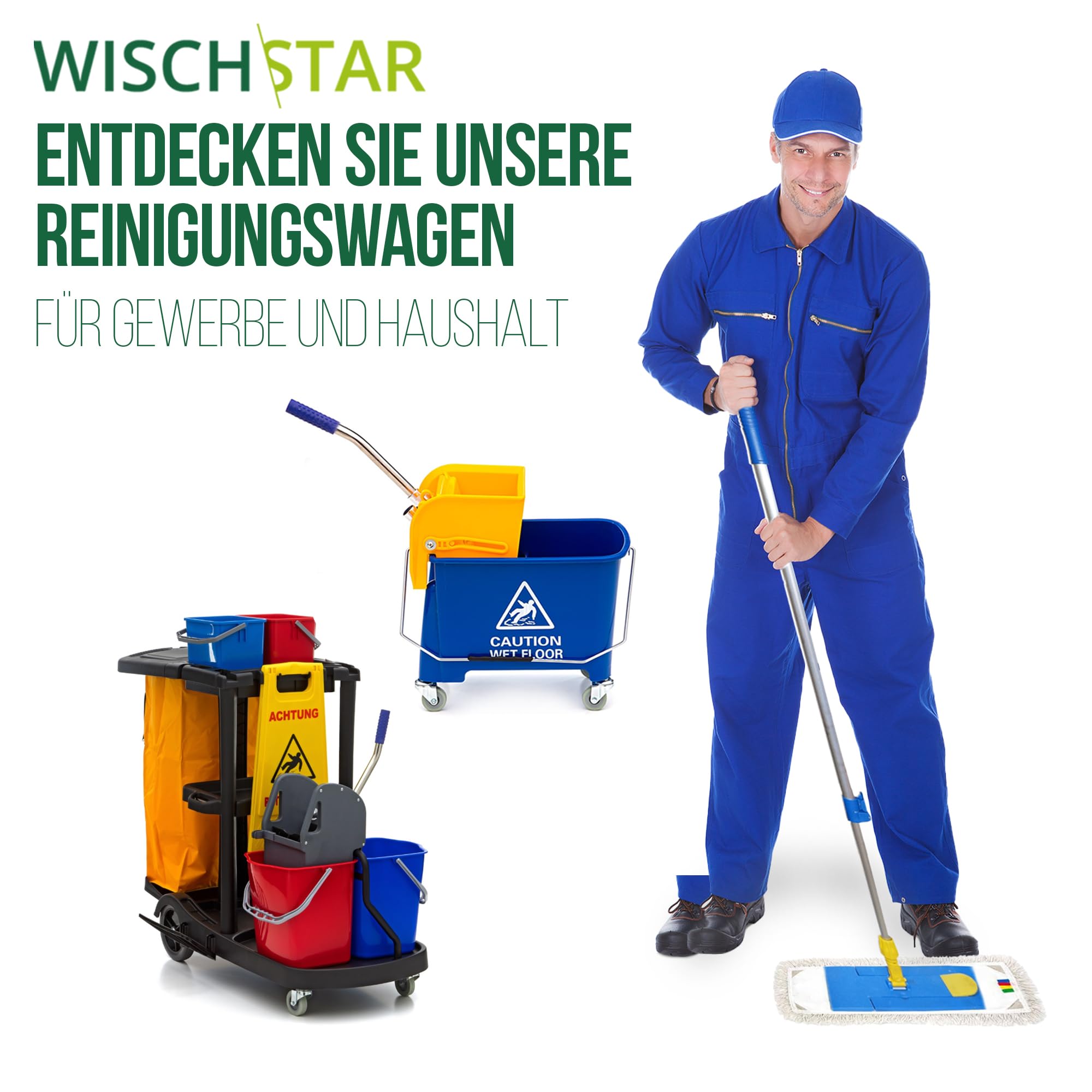 Wisch-Star Wischmopp-Set 50 cm mit verstellbarem Stil 70-140cm | Mit Teleskopstil, Microfaserbezug und Magnetklapphalter, Profi-Qualität für gründliche Reinigung, langlebig & robust