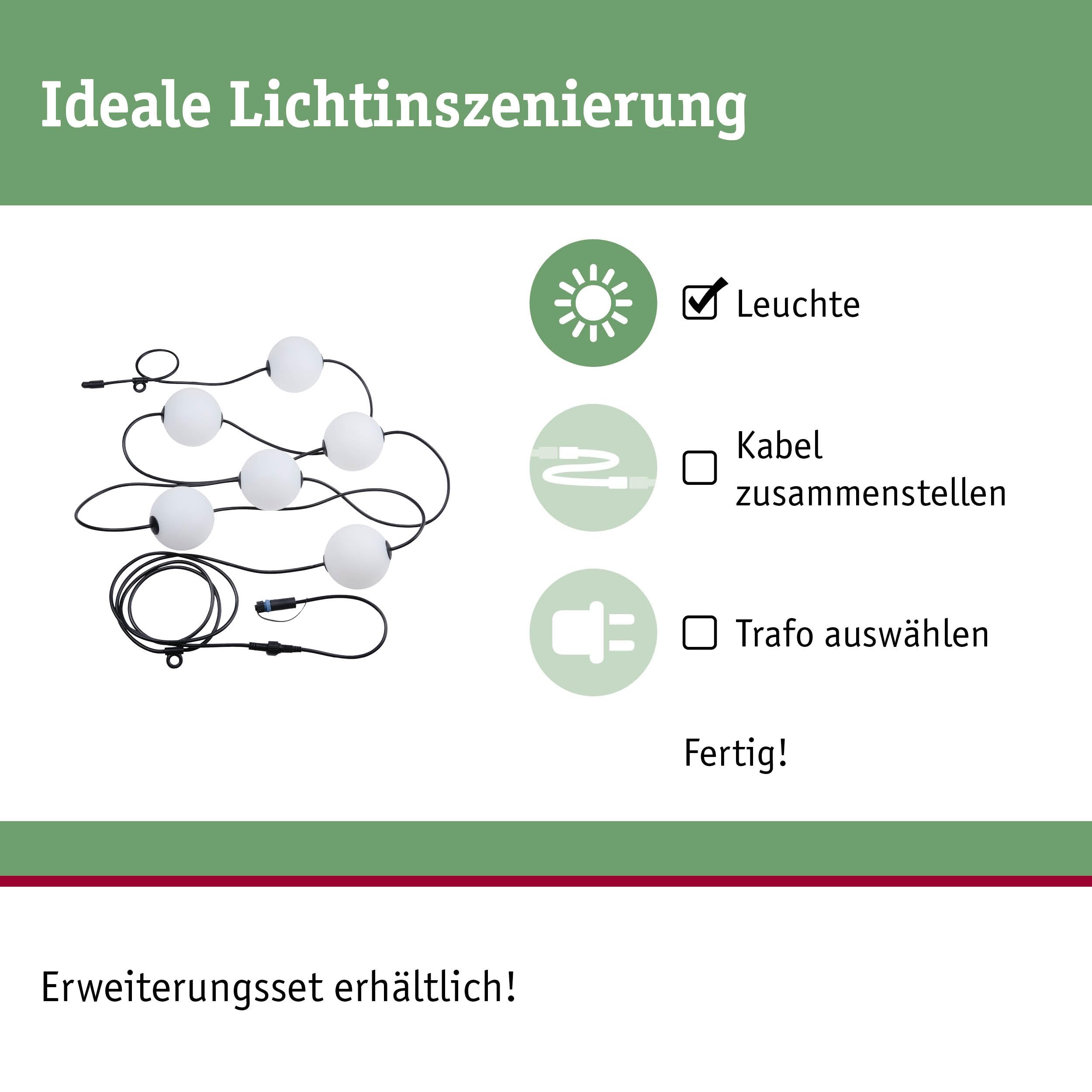 Paulmann 94910 Plug & Shine LED Lichterkette Naima Basisset IP67 3000K 6x1W 5,88m Schwarz