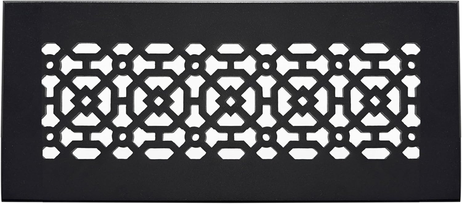 Achtek 4"x12" Duct (6"x14" Overall Size) Solid Cast Aluminum HVAC Air Return Grill Vent Cover | Powder Coated | for Floor-Black Without Screw Holes