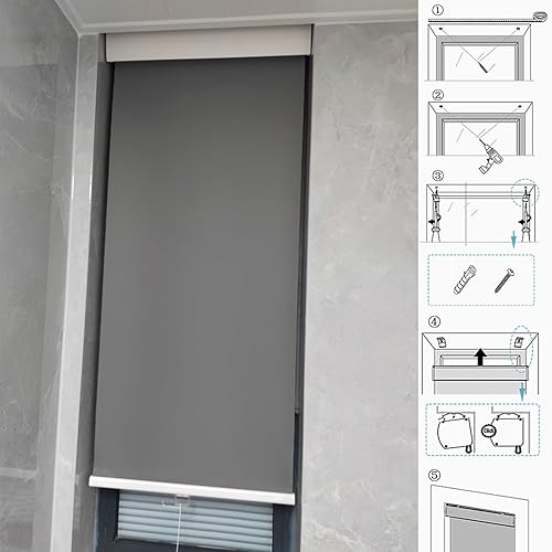 Miniatura 6 de Window Blind,100% Blackout Roller Shades,20284347in,Retractable Curtains,Light Gray,UV ProtectionInsulation Roller Blinds,Fabric Window