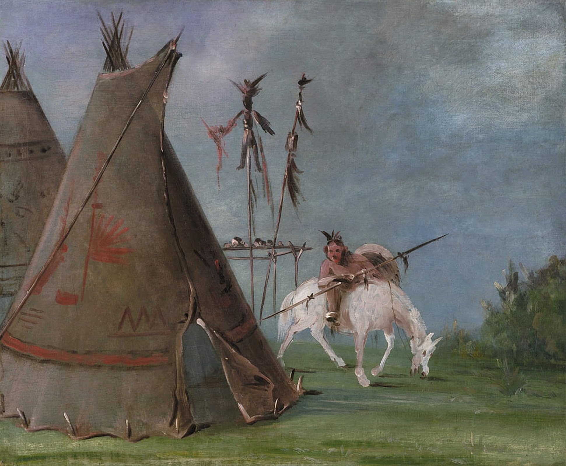 ARTXLXXBN Famous Painting Canvas Artwork Graffiti Print Comanche Lodge of Animal Skins by George Catlin Portrait Canvas Image for Home Decor 60x90cm