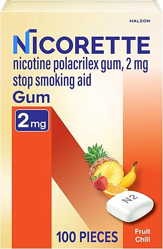 Nicorette 2 mg de goma de mascar de nicotina para dejar de fumar - Fruit Chill con sabor a ayuda para dejar de fumar, 100 unidades