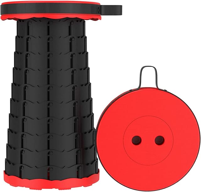 Portable Folding Stool Lightweight with Load Capacity 130KG, Retractable Plastic Foldable Collapsible Stool for Camping Fishing Hiking BBQ Outdoors Indoors Kitchen (Red)