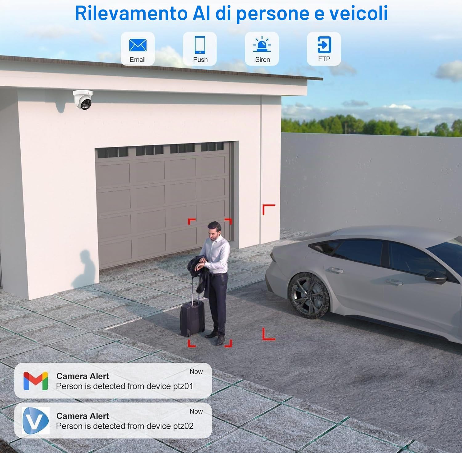 Anpviz 6MP Telecamera PTZ IP PoE Esterno, Riconoscimento di Persone/Veicoli | Zoom Ottico 5X, H 280° V 90°, 30m Visione Notturna a Infrarossi, Slot per Scheda SD da 512GB, Microfono/Altoparlante