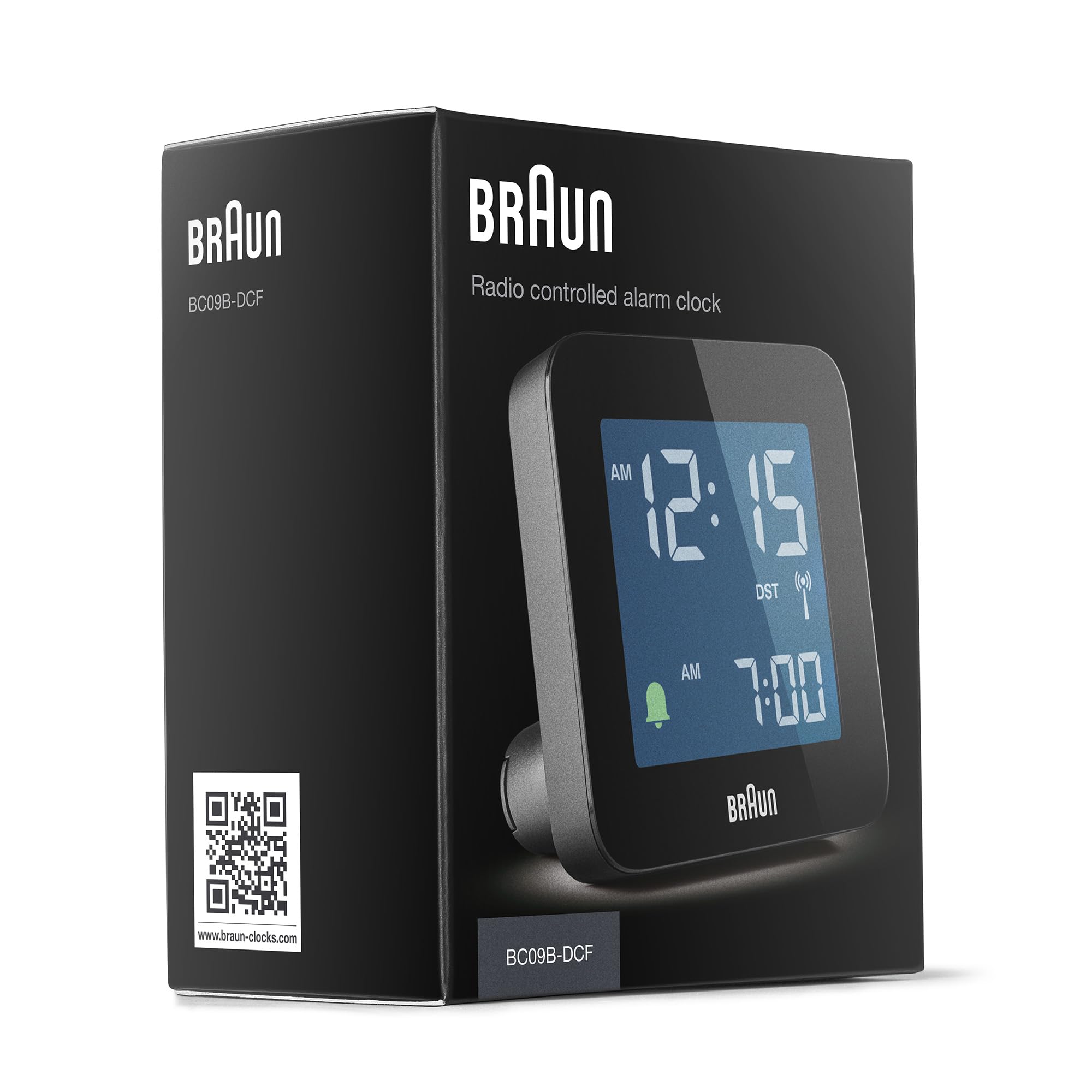Braun Digitaler Funkwecker Mitteleuropäische Zeitzone (MEZ) mit Schlummerfunktion, Negatives LC-Display, Schnelleinstellfunktion, Crescendo-Alarm in Schwarz, Modell BC09B-DCF.