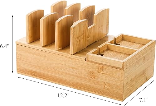 Miniatura 2 de Fasmov Estación de carga de bambú, soporte de carga para múltiples dispositivos, organizador de estaciones de acoplamiento de escritorio para