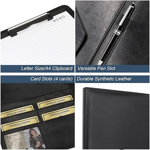 Miniatura 6 de Portafolio - Organizador de portafolio, tamaño A4, con portapapeles y soporte para bolígrafo para entrevista, ejecutivo de documentos legales,