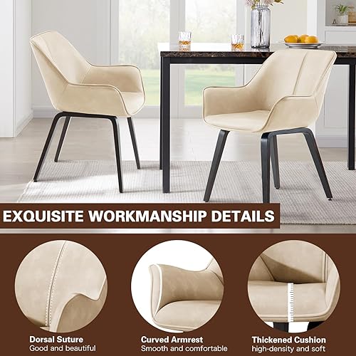 Miniatura 5 de Juego de 2, 4 y 6 sillas de comedor tapizadas con detalles de piel sintética, sillas de comedor para sala y cocina, cómodas sillas de lecturabrazos,