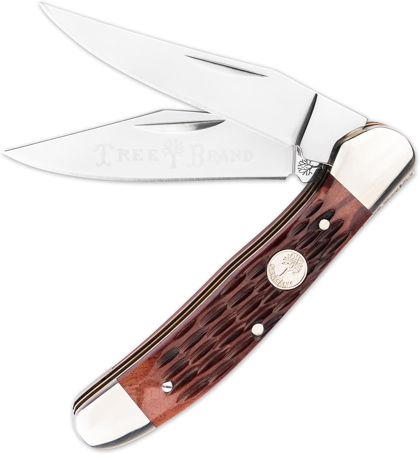 BOKER TREEBRAND - Copperhead Jigged Brown - Duo-Blade Trapper Pocket Knife with Brown Jigged Bone Handle Scales - Classic Pocket Knife with Sharp D2 Blades & Slipjoint - Made in Germany