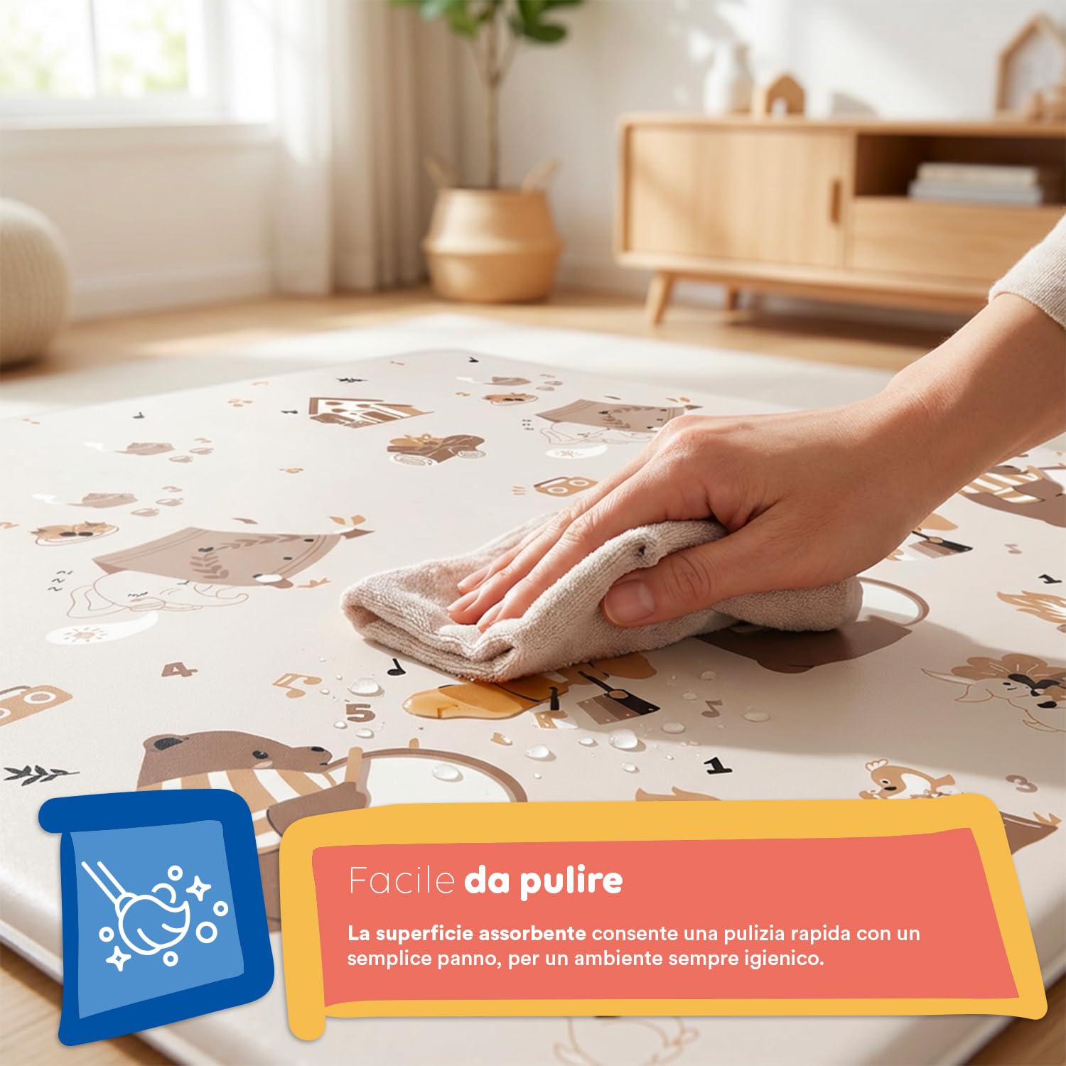 Avilia - Tappetino da Gioco Pieghevole per Bambini 180x150cm - Tappeto Educativo in XPE con Disegni - Spessore 1 cm Ammortizzante e Impermeabile - Borsa di Trasporto Inclusa (Amici Del Bosco)