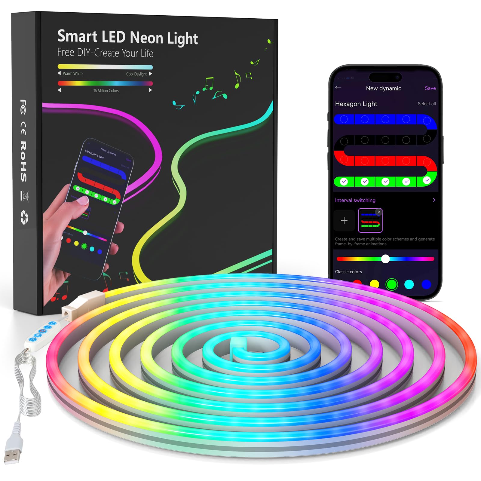 KIMIMARA Neon Striscia LED 2M - Striscia LED Flessibile in Silicone con APP, Sincronizzazione Musica, Forma DIY, Camera, Cortile, Giardino, Patio, Gaming, Decorazione Festa (2M)