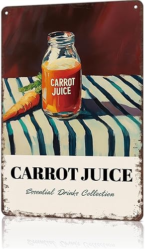 FANPOK Funny Vintage Metal Sign Carrot Juice Poster Wall Art for Home Living Room Office Bar Decor 8X12inch