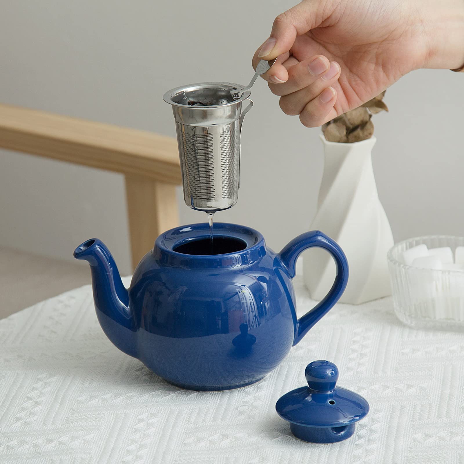 London Pottery Théière rustique avec infuseur, en céramique, bleu France, 2 tasses (600 ml)