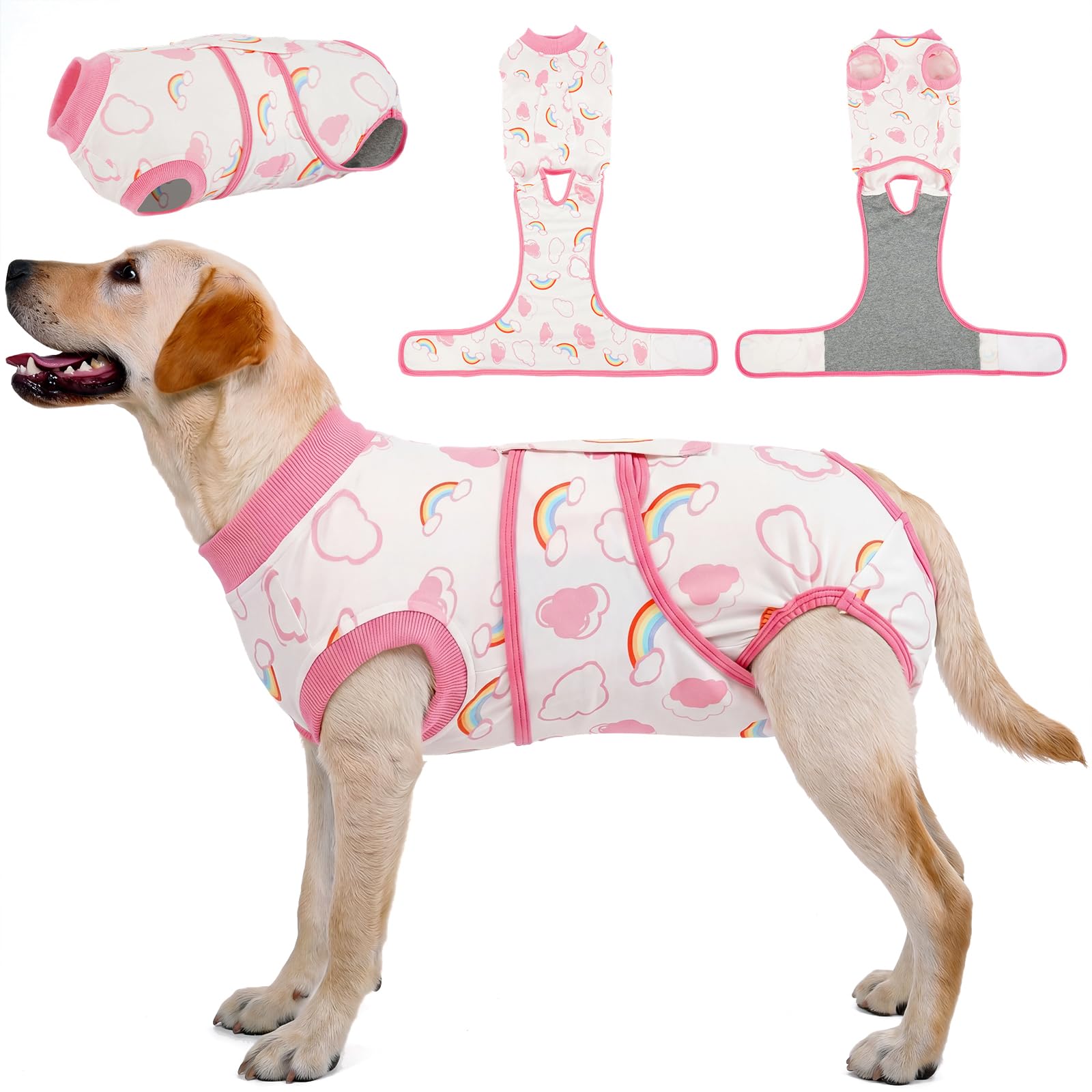 Kuoser Dog Surgery Recovery Suit After Surgery, Soft Dog Onesie for Female Spay Male Neuter, Cone Alternative to Prevent Licking Stitches, Breathable Post-Op Recovery Wear, Pink Rainbow S — image 1